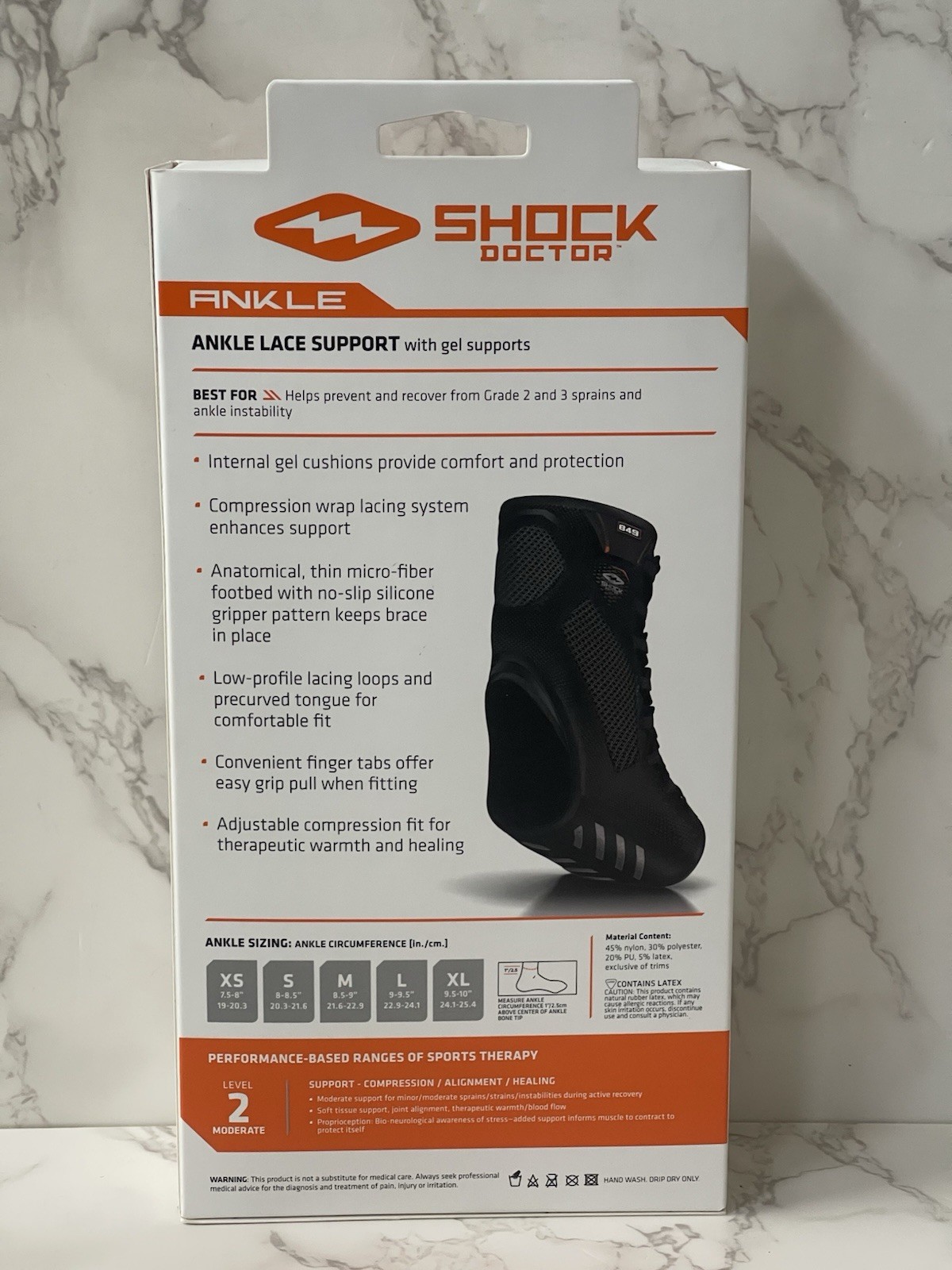 Shock Doctor Level 2 Ankle Lace Support w/ Gel Supports Large New