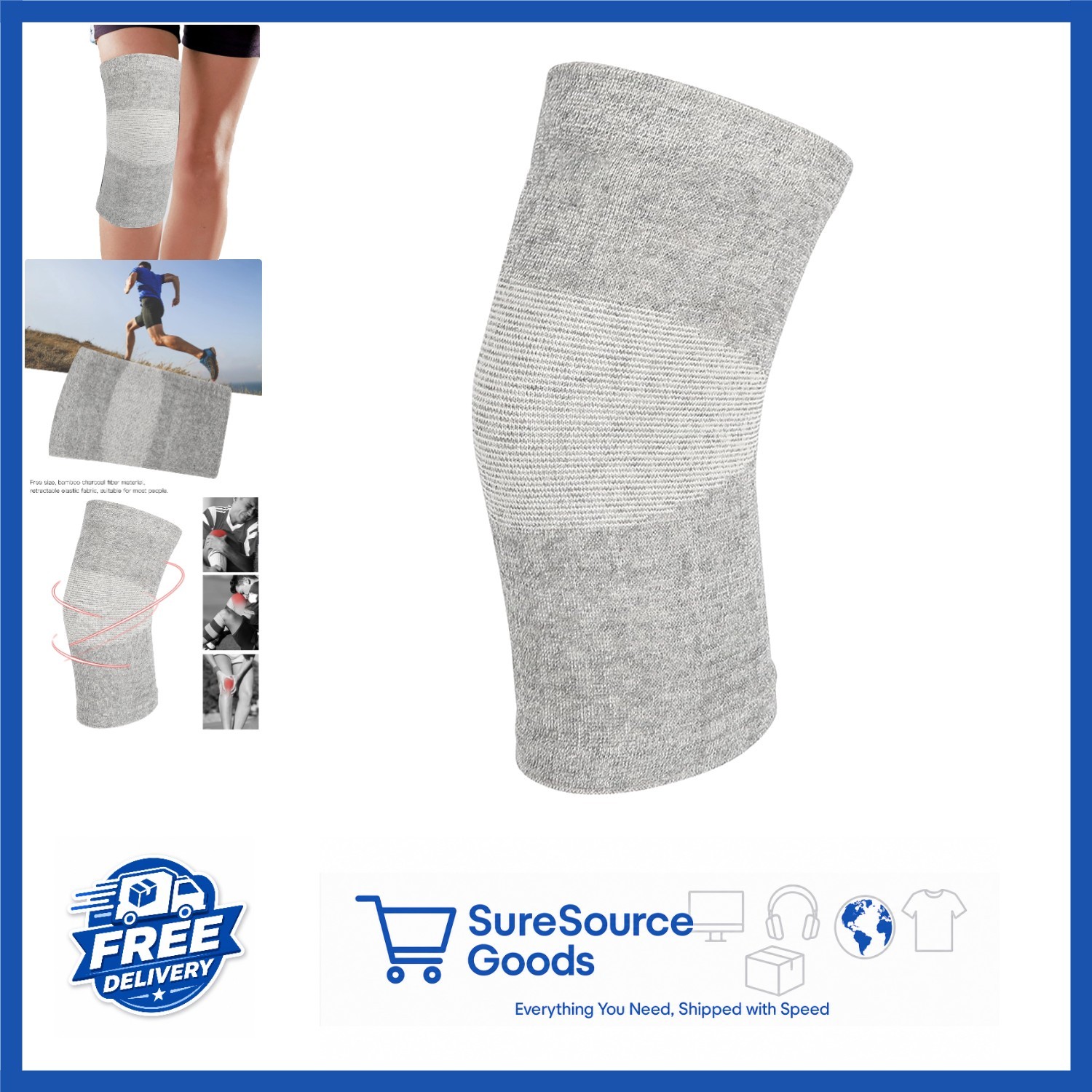 Sport Knee Brace Bamboo Charcoal Compression Sleeve for Running Cycling Grey