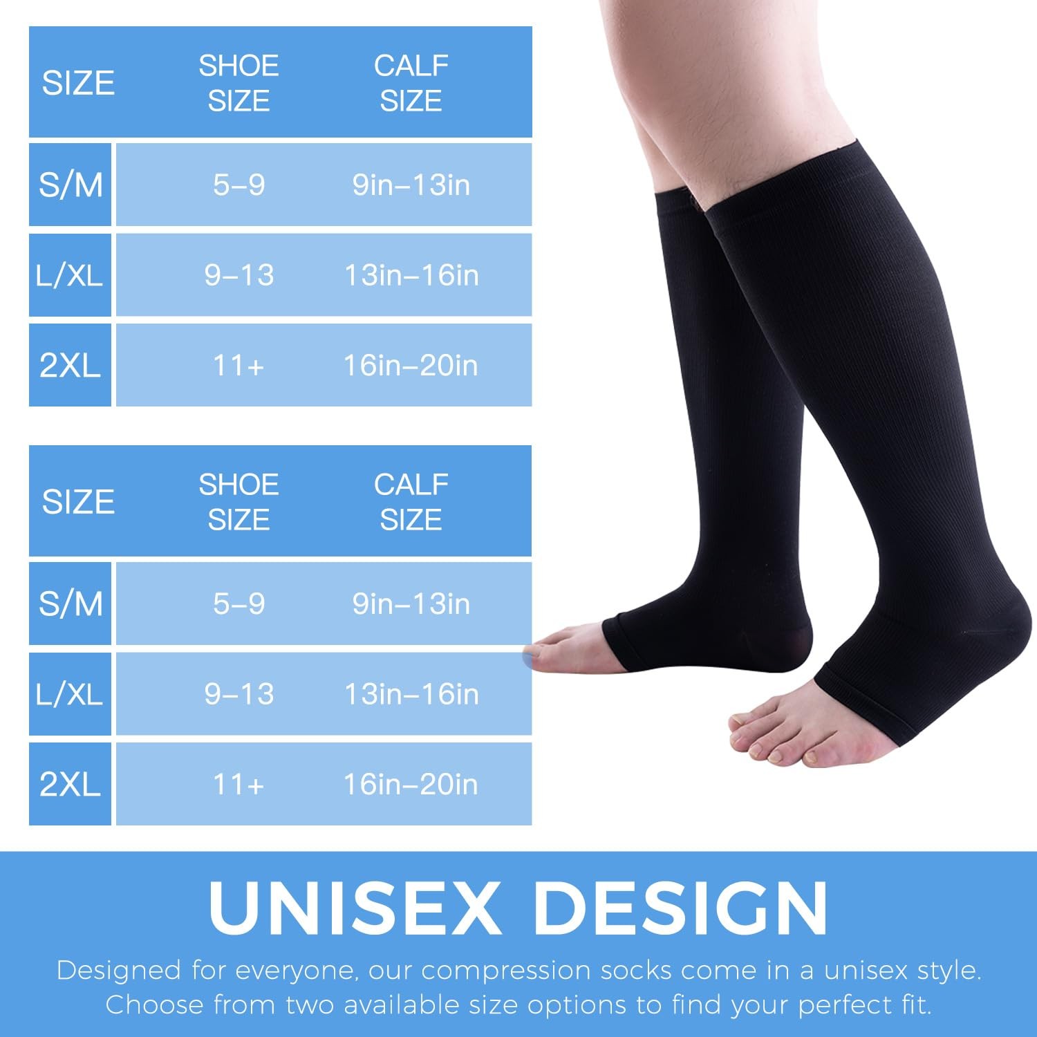 3 Pairs Open Toe Compression Socks for Men & Women – 15-20 mmhg Knee High Sto…