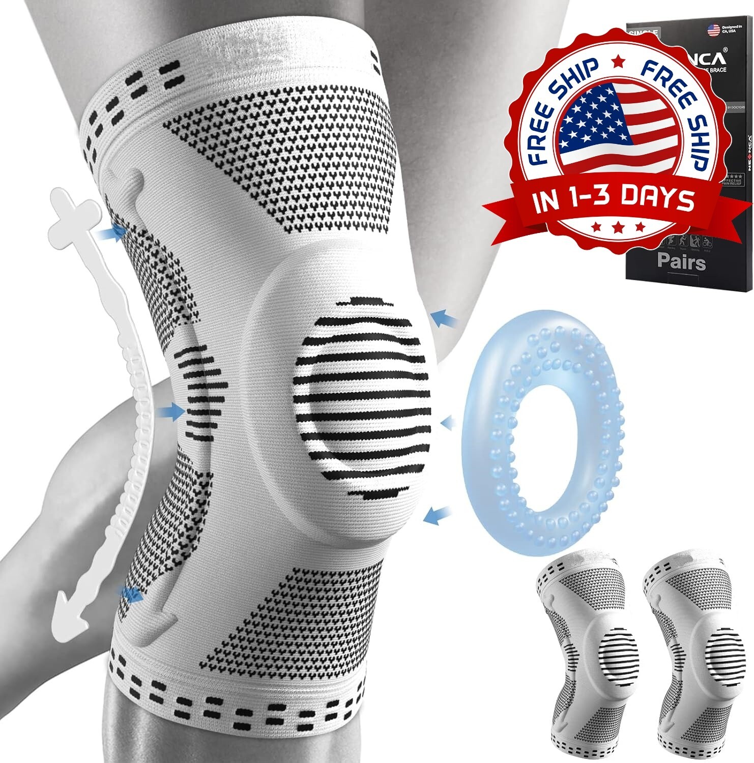 Paquete De 2 Rodilleras Para Mangas De Compresión Para El Dolor De Rodilla NUEVO