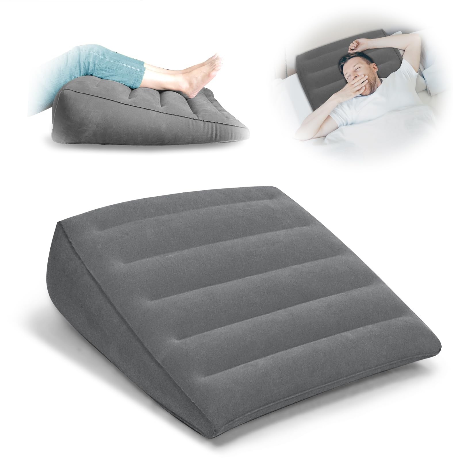 Inflatable Wedge Pillow for Travel and Home, Portable Bed Back Gray