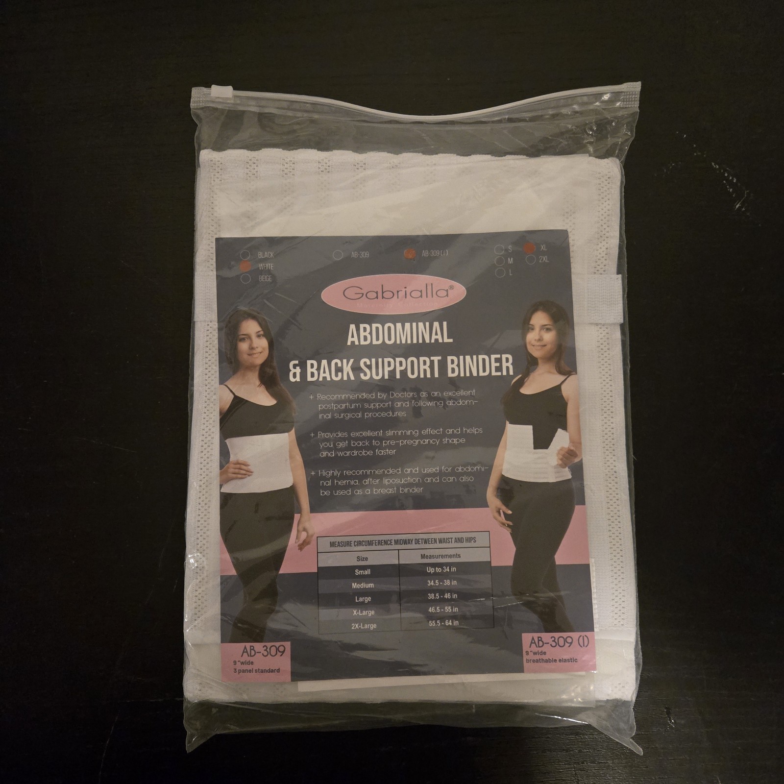 Gabrialla Abdominal & Back Support Binder White Extra Large XL (AB-309)