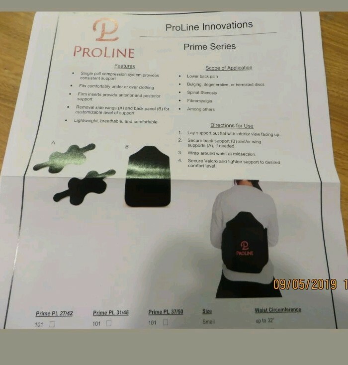 ProLine Innovations Prime Series Back Brace Support Compression Sys Large 37-40″