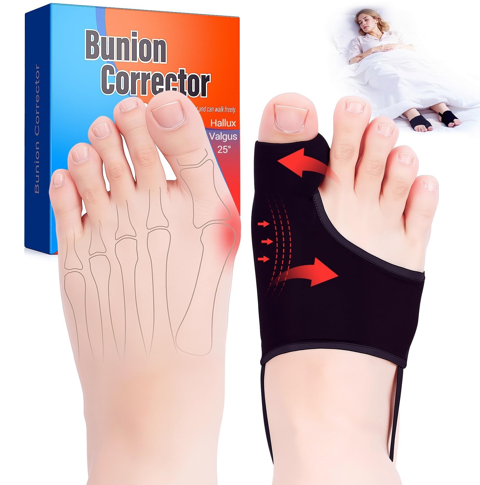 2PCS Bunion Corrector for Women & Men – Correction with Pure Black