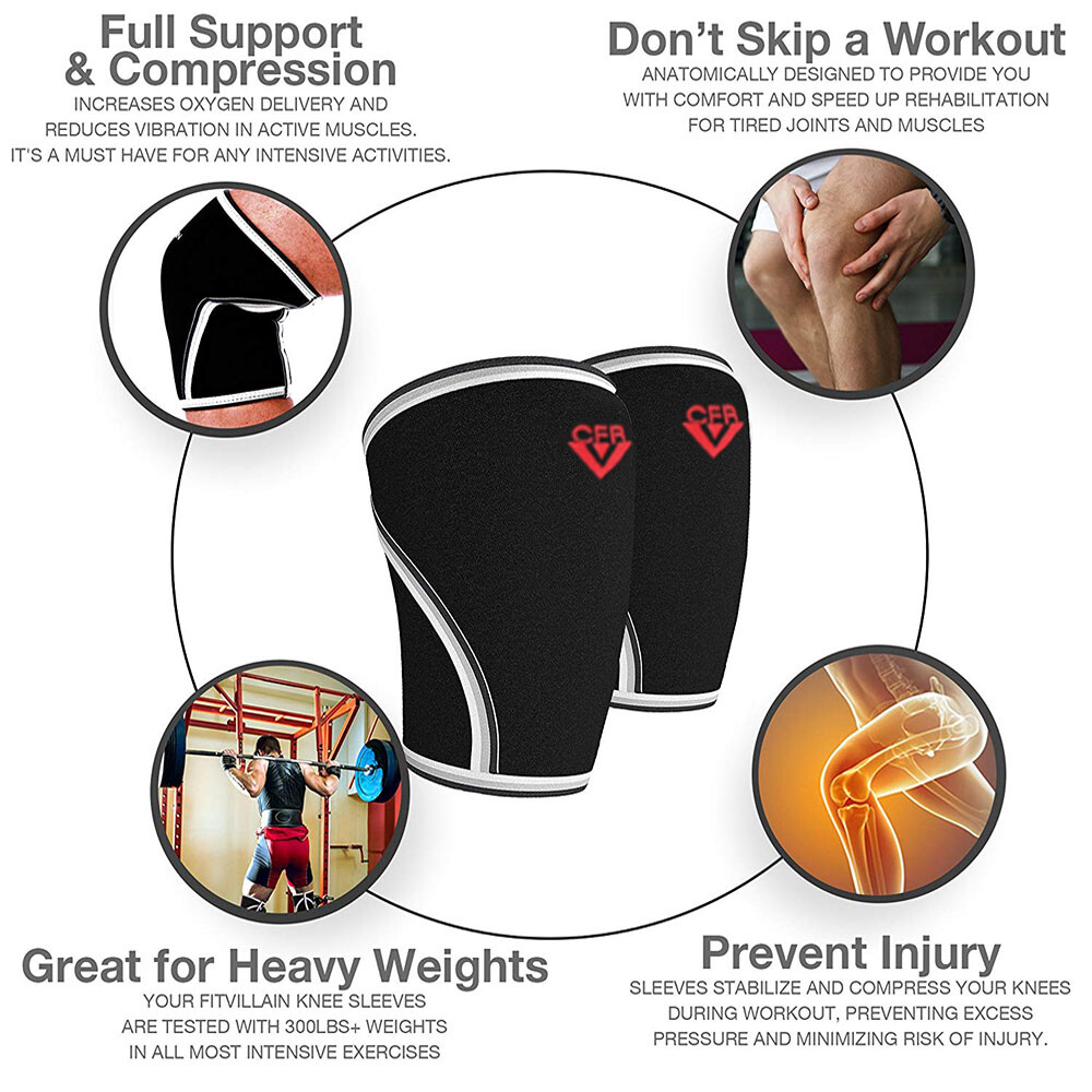 Knee Sleeves 7mm (1 Pair) Support For Weight Lifting Wraps & Straps Compression