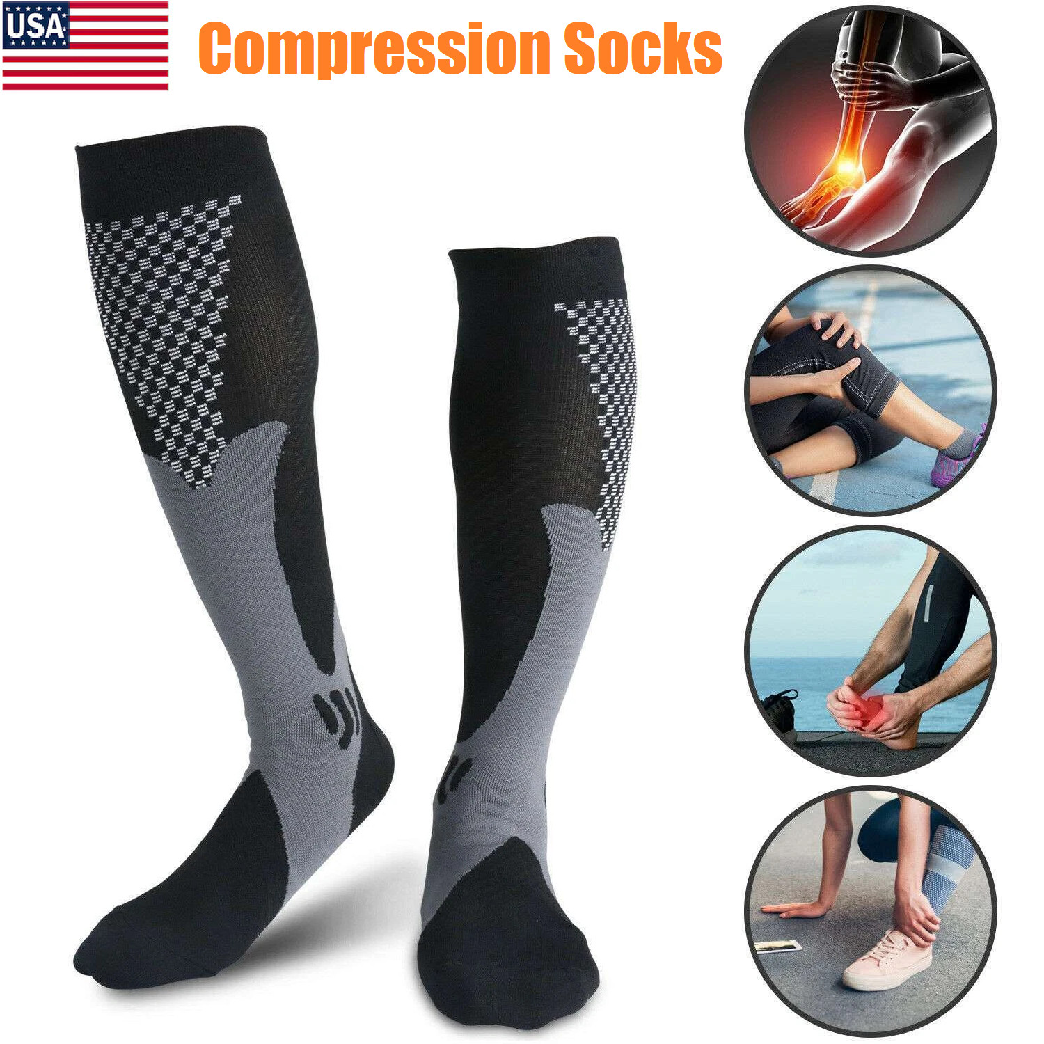 Sports Stretch Compression Socks Men’s Soccer Socks& High Knee Running Stockings