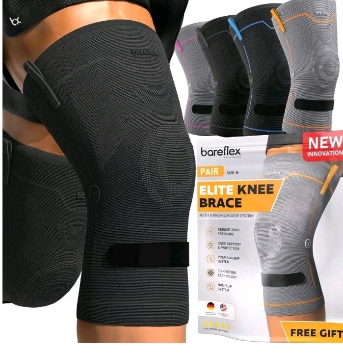 bareflex 2Pack Elite Non Slip Compression Knee Brace Arthritis Joint Support Med
