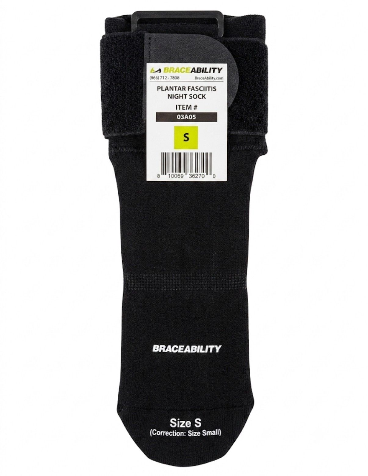 BraceAbility Plantar Fasciitis Night Sock Splint Foot Pain Sleep Support Size S