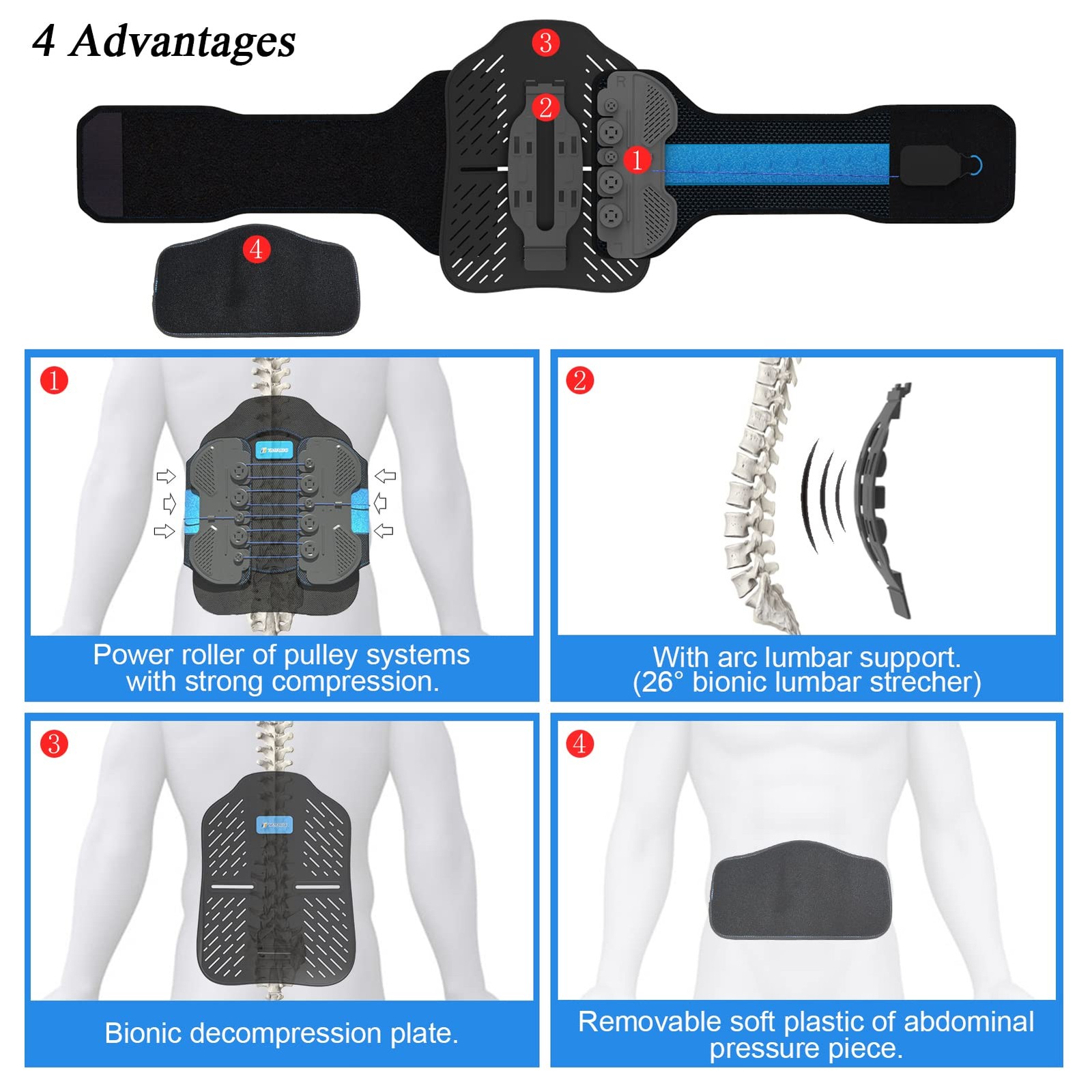 LSO Back Brace with Maximum Decompression Plate & Adjustable Arch Back Support,D