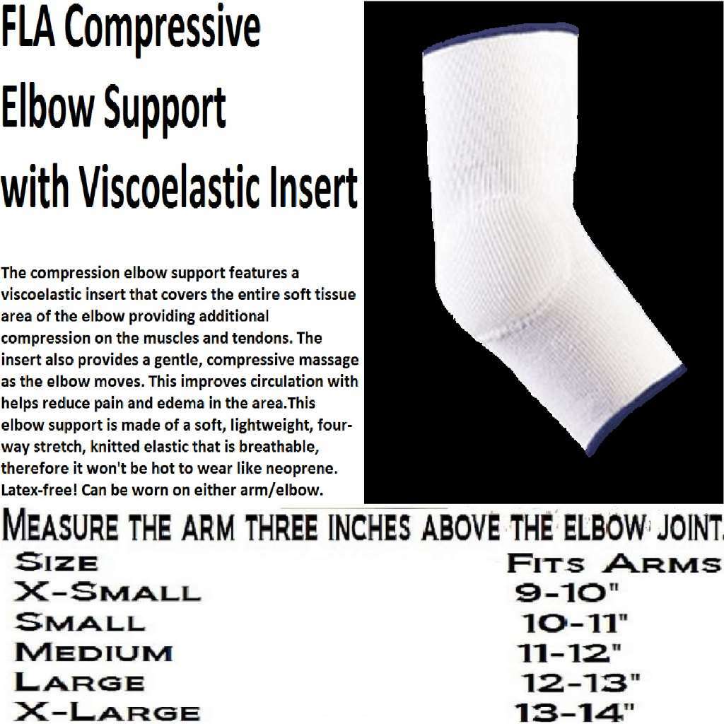 FLA Medium Compressive Elbow Support with Viscoelastic Insert White tennis and g