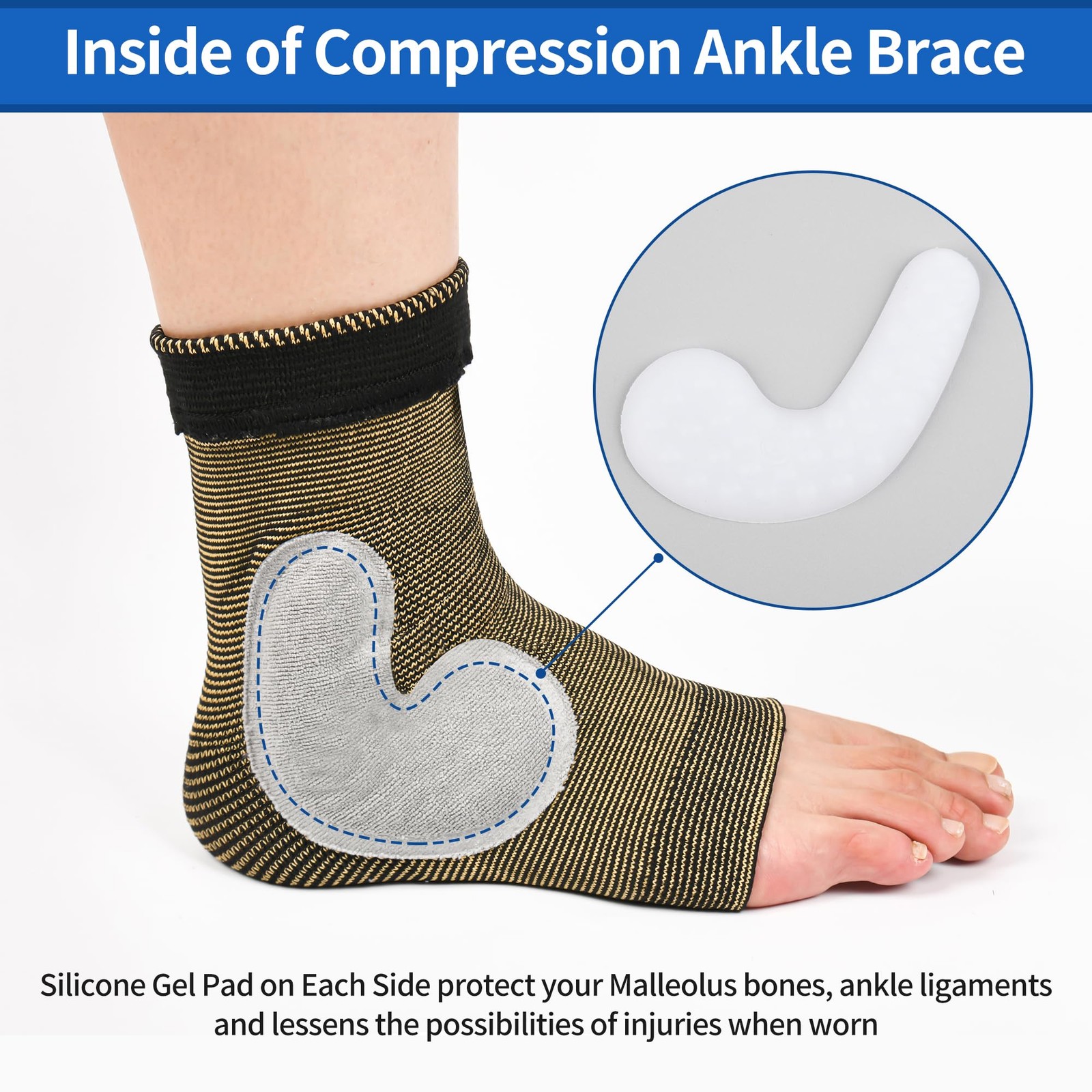 NeoAlly Copper Ankle Support Brace Compression Sleeve with Silicone Medium
