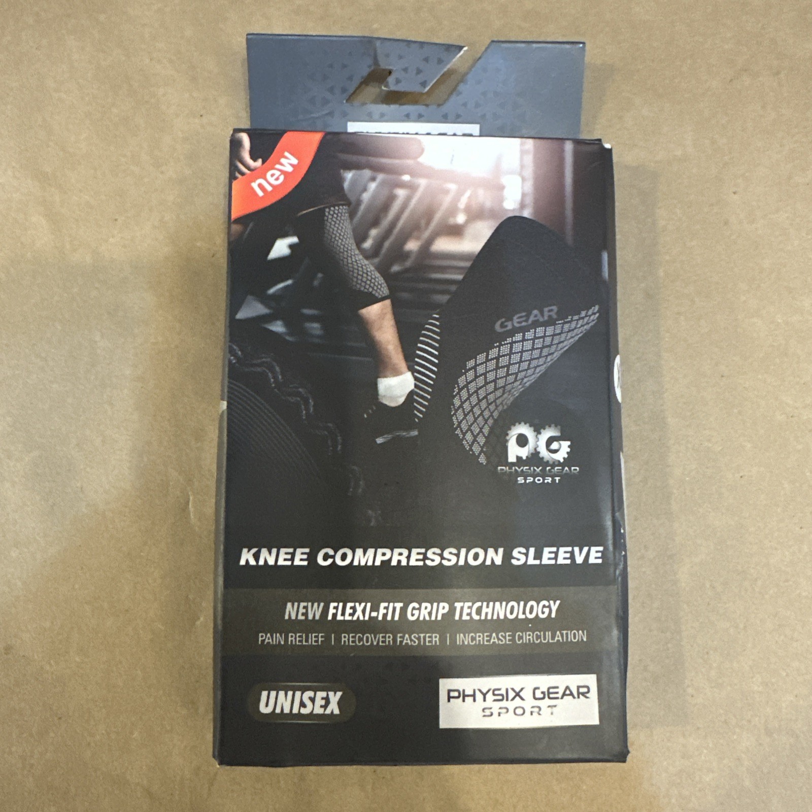 Physix Gear Sport Gray & Black Knee Brace Compression Sleeve Unisex XL