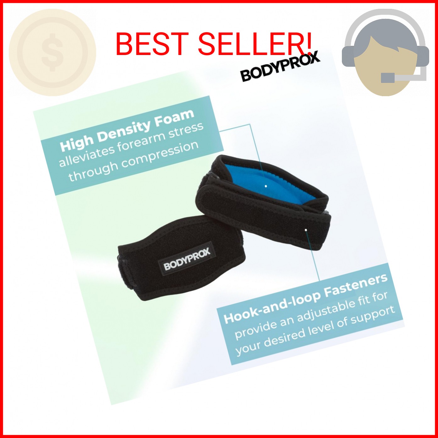Bodyprox Elbow Brace 2 Pack for Tennis & Golfer’s Elbow Pain Relief