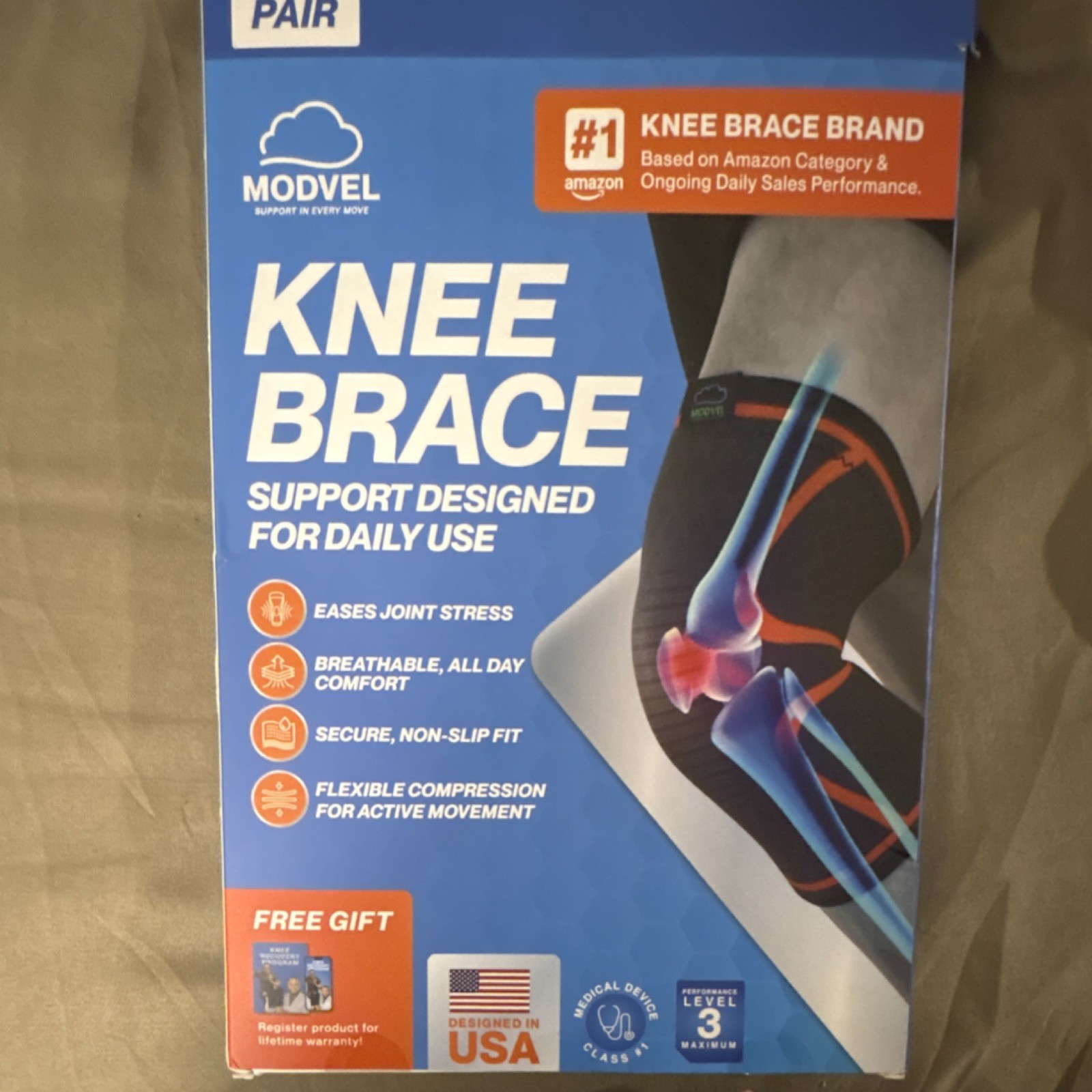 Modvel Knee Brace Pair XL Compression Breathable Non-Slip Flexible Black