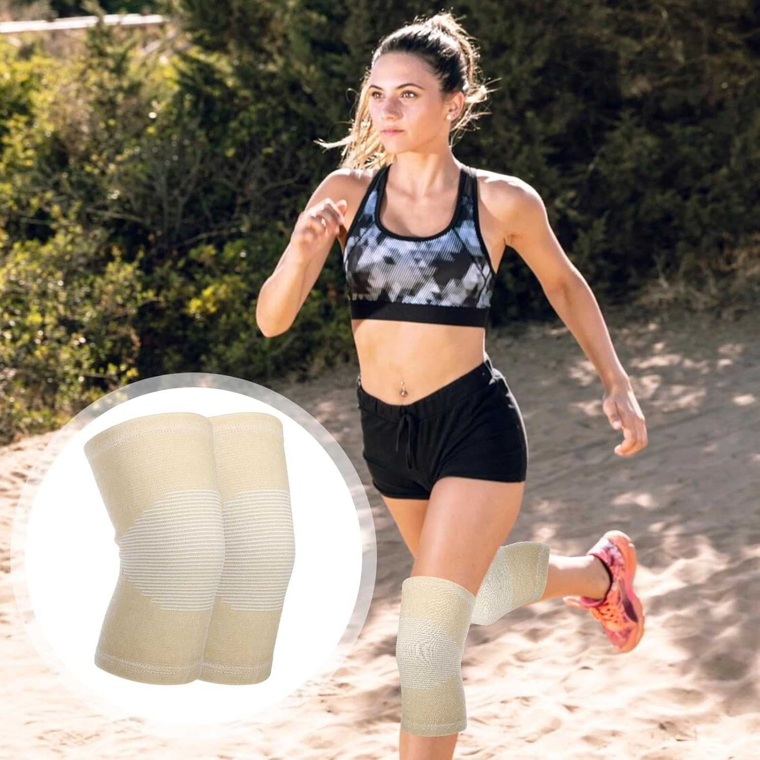 Bamboo Compression Knee Sleeve Support Brace Elastic Sports Knee Pads Pair