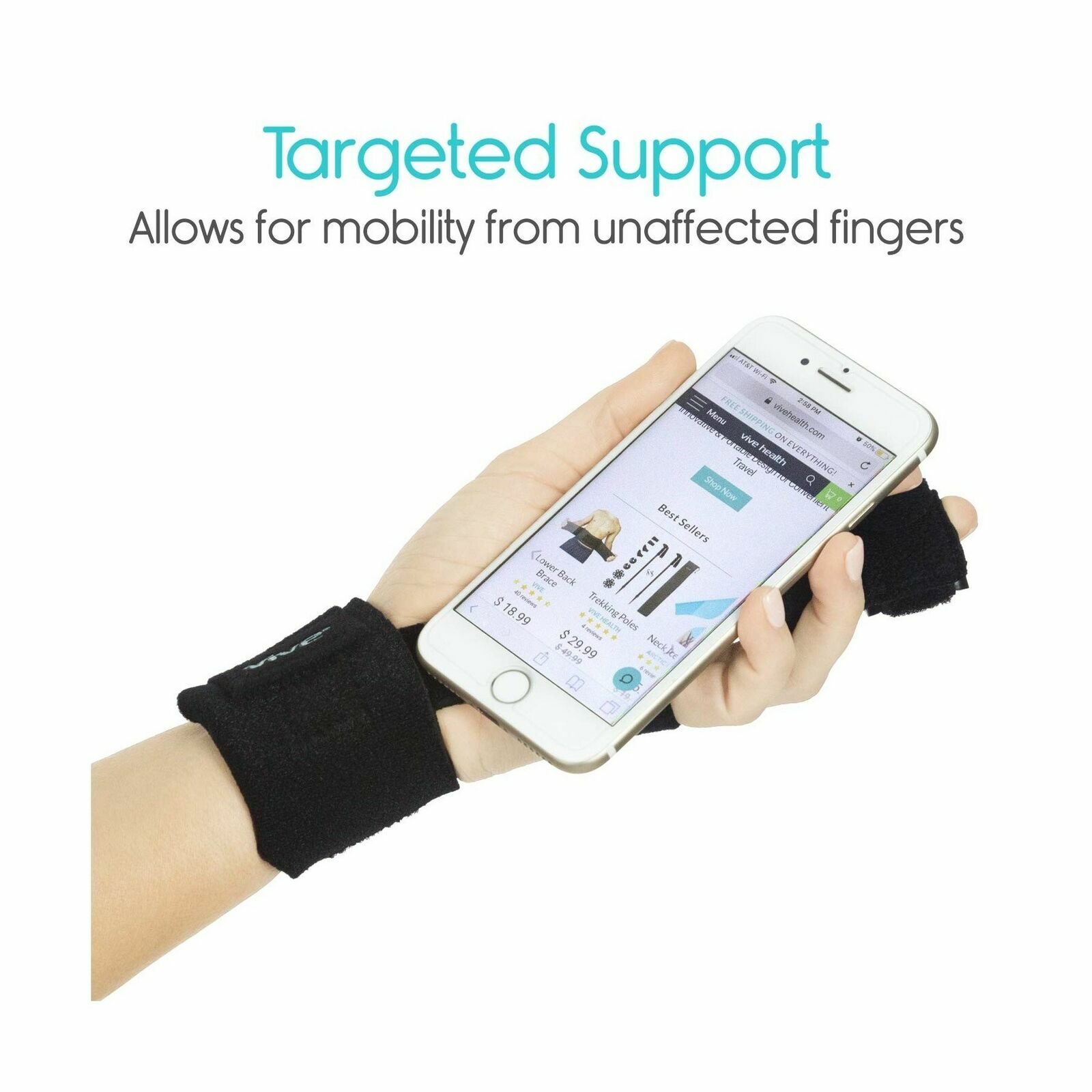 VIVE Trigger Finger Splint -Hand Support- Fits All Fingers & Thumbs-Unisex-BLACK