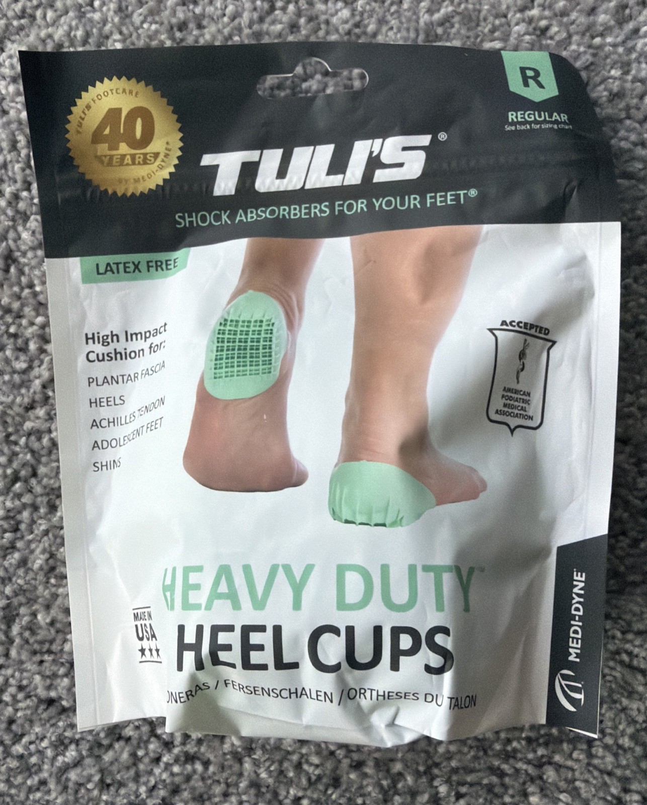 Heavy Duty Heel Cups, Shock-Absorbing Cushion Insert for Plantar Fasciitis, Reg