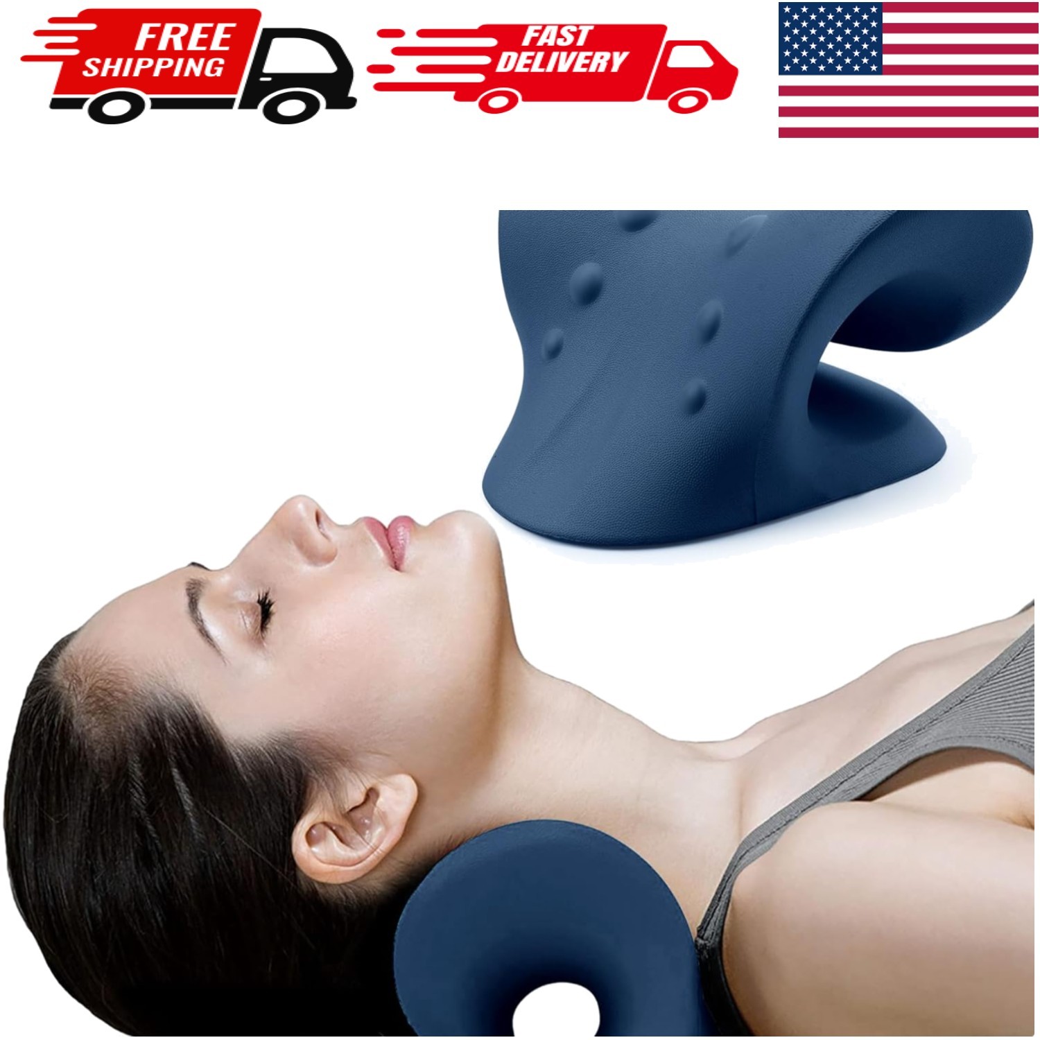 Memory Foam Cervical Traction Pillow for Effective Neck Pain Relief – Dark Blue