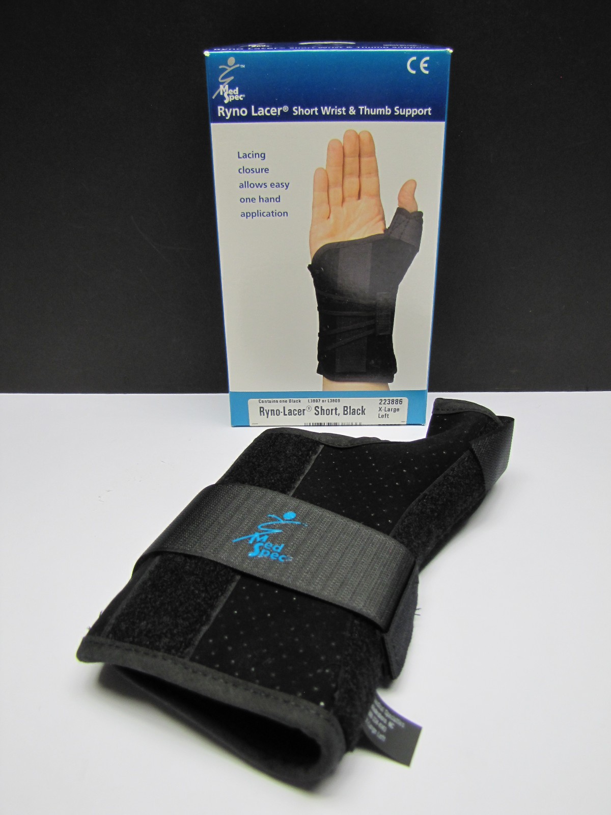 Med Spec Ryno Lacer Wrist Sprain T-Spica Support Brace Short, Black Left X-Large