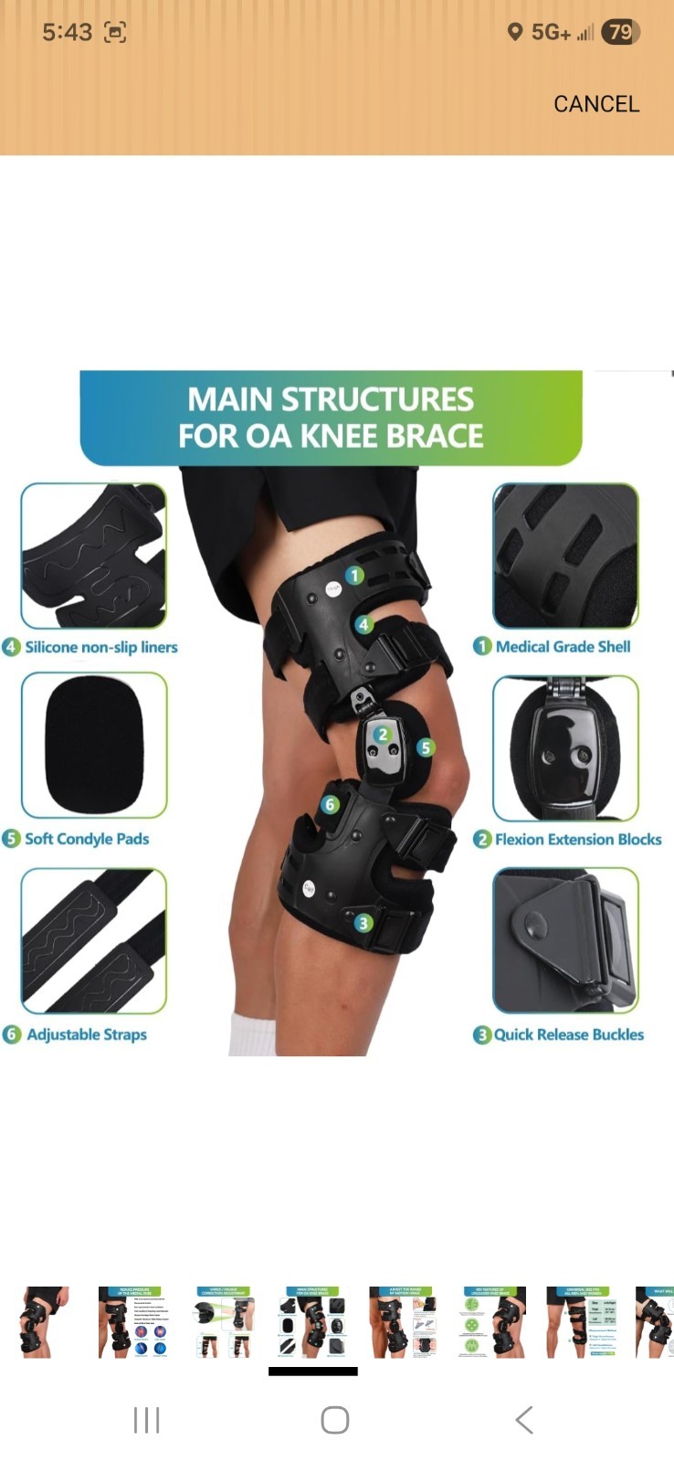 Komzer OA Unloader Knee Brace, Osteoarthritis Bone on Bone Support Black LEFT