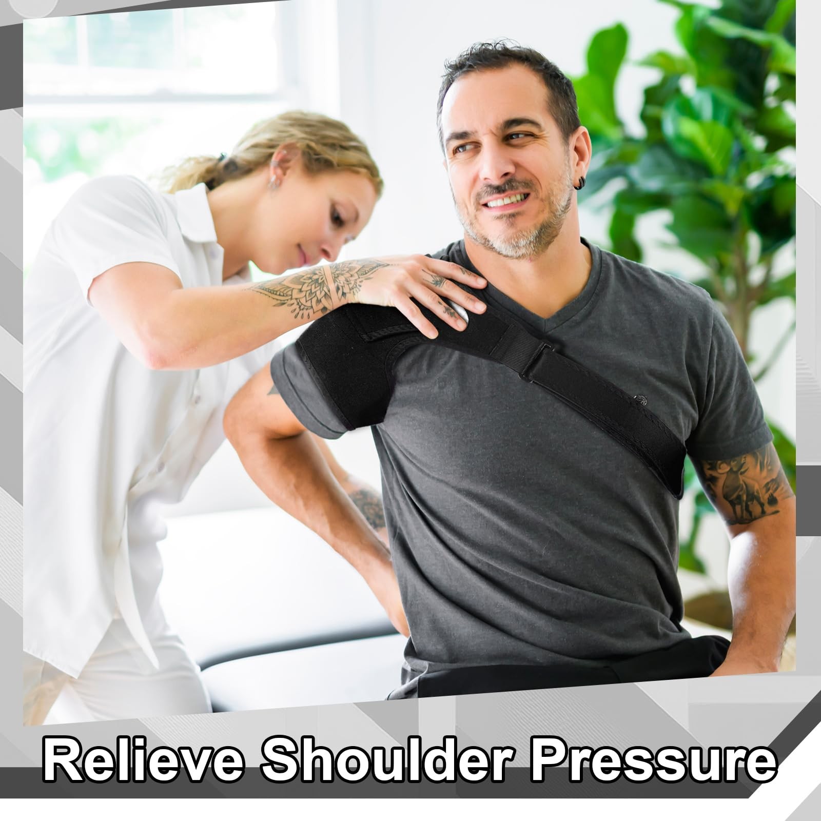 Cuffbow 2 Pcs Black Shoulder Brace Adjustable Large Size Shoulder Support for