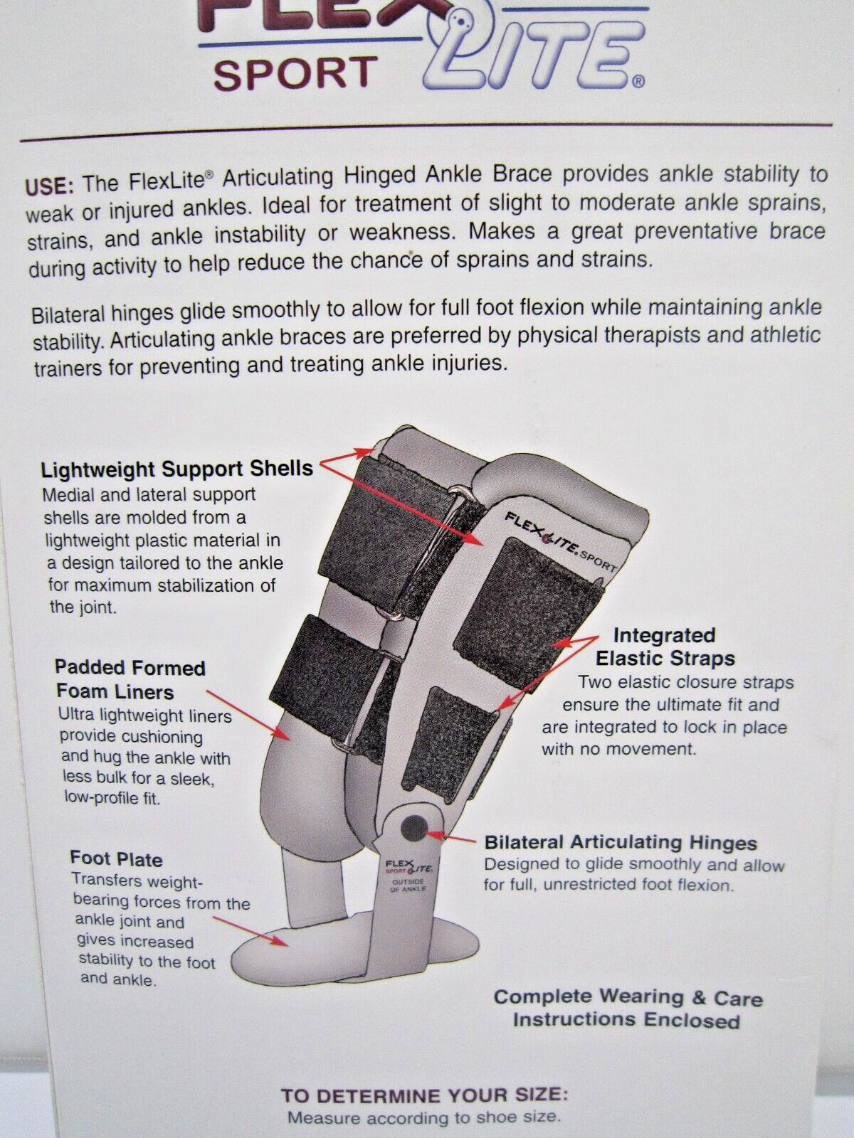 Flexlite Hinged Ankle Brace Articulating Hinges Sport Foot Sprain Strain Light