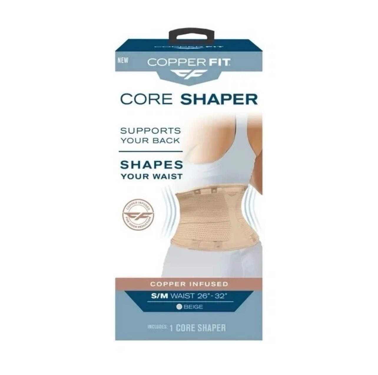 Copper Infused Fit Core/Waist Shaper Back Support S/M 26″-34″ Beige