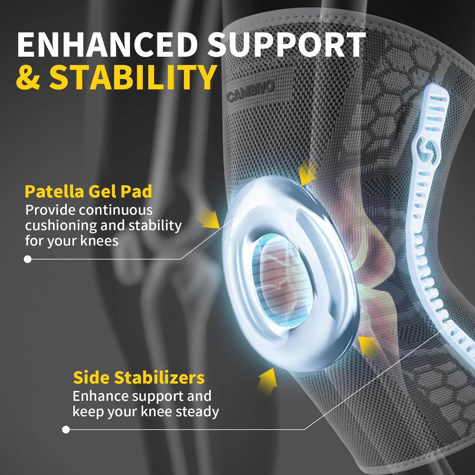 Knee Brace for Knee Pain, Medical Grade Knee Compression Sleeve with Side Sta…