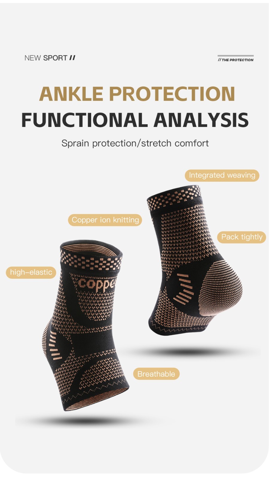 2Pcs Adjustable Copper Infused Ankle Support Compression Sleeve for Sports