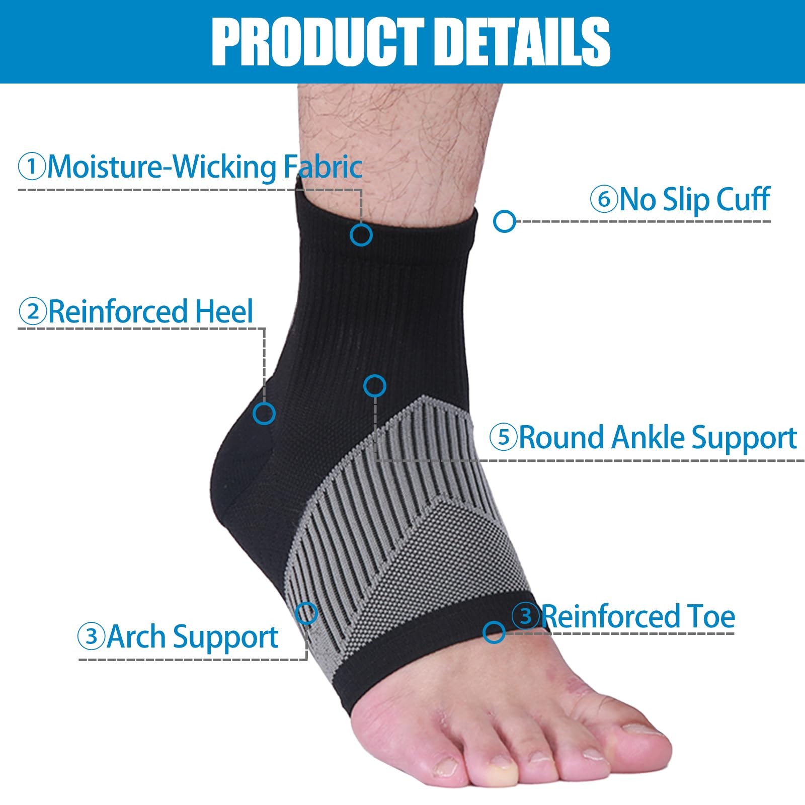 NuCamper Ankle Brace Compression Socks for Achilles Tendonitis X-Large, Black