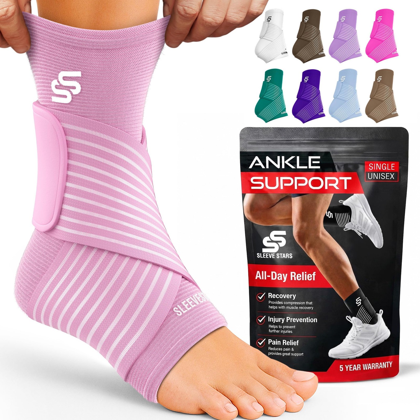 Sleeve Stars Ankle Brace for Women & Men, Wrap Large, Baby Pink