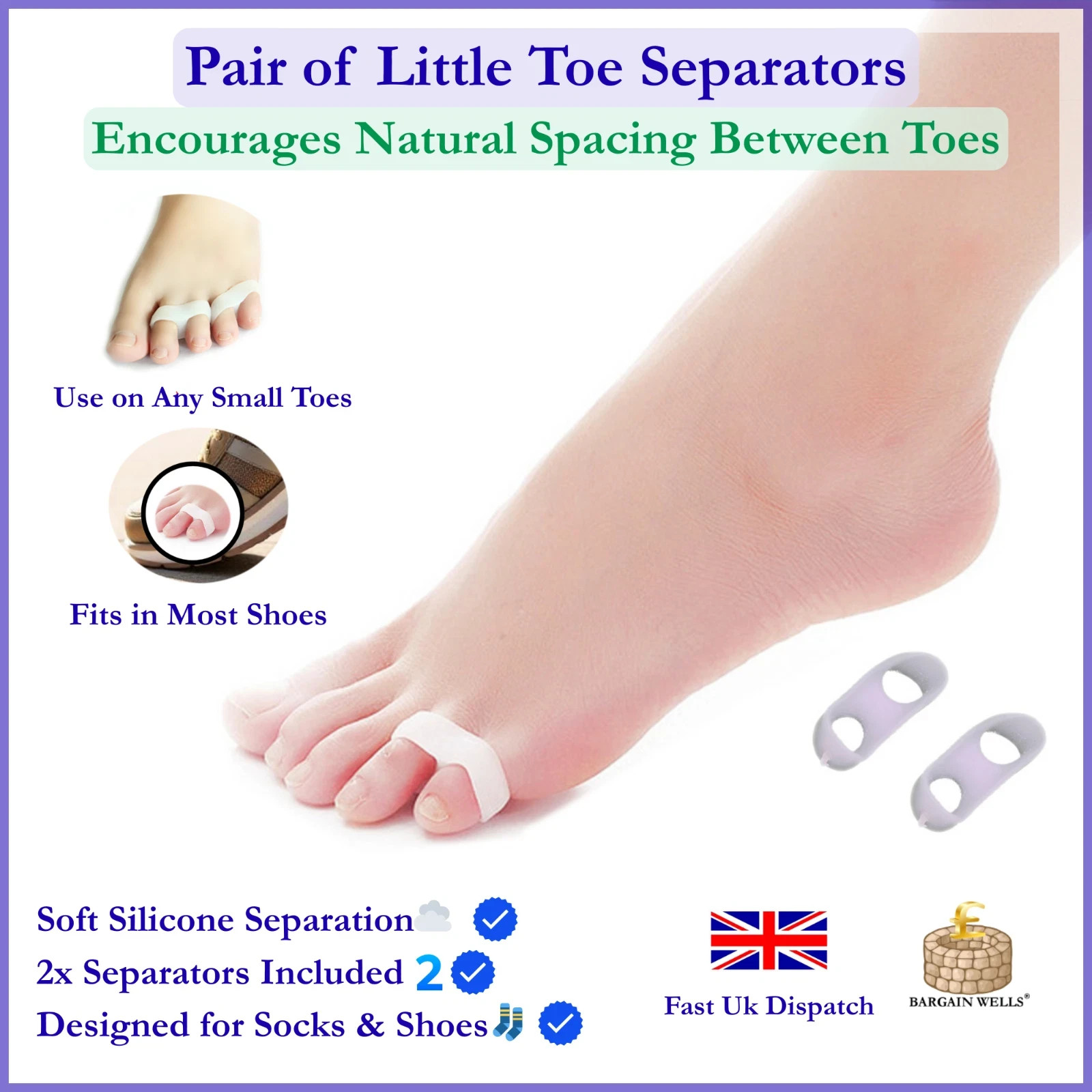 2pcs Little Toe Separator Soft Gel Bunion Spreader Corrector Pain Relief UK Corn