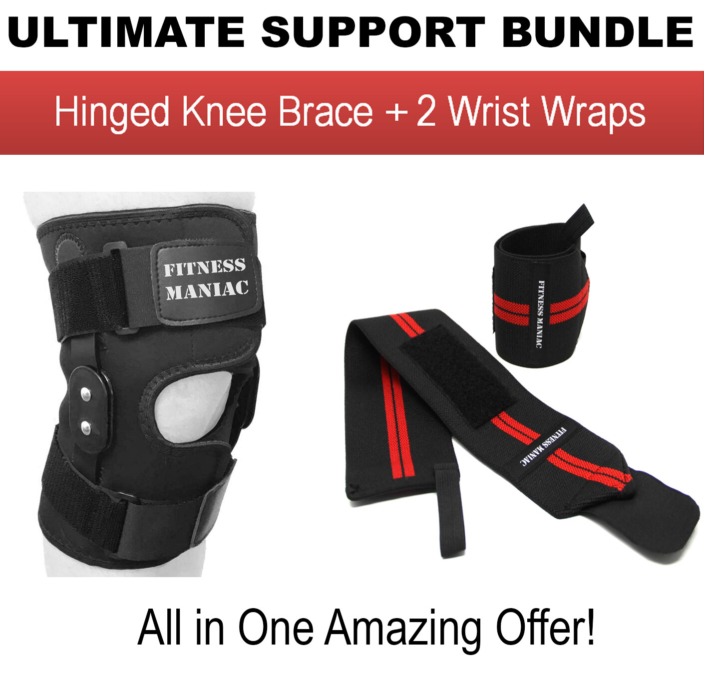 Hinged Knee Brace for Men Women Support Swollen ACL with Hand Wraps Pair