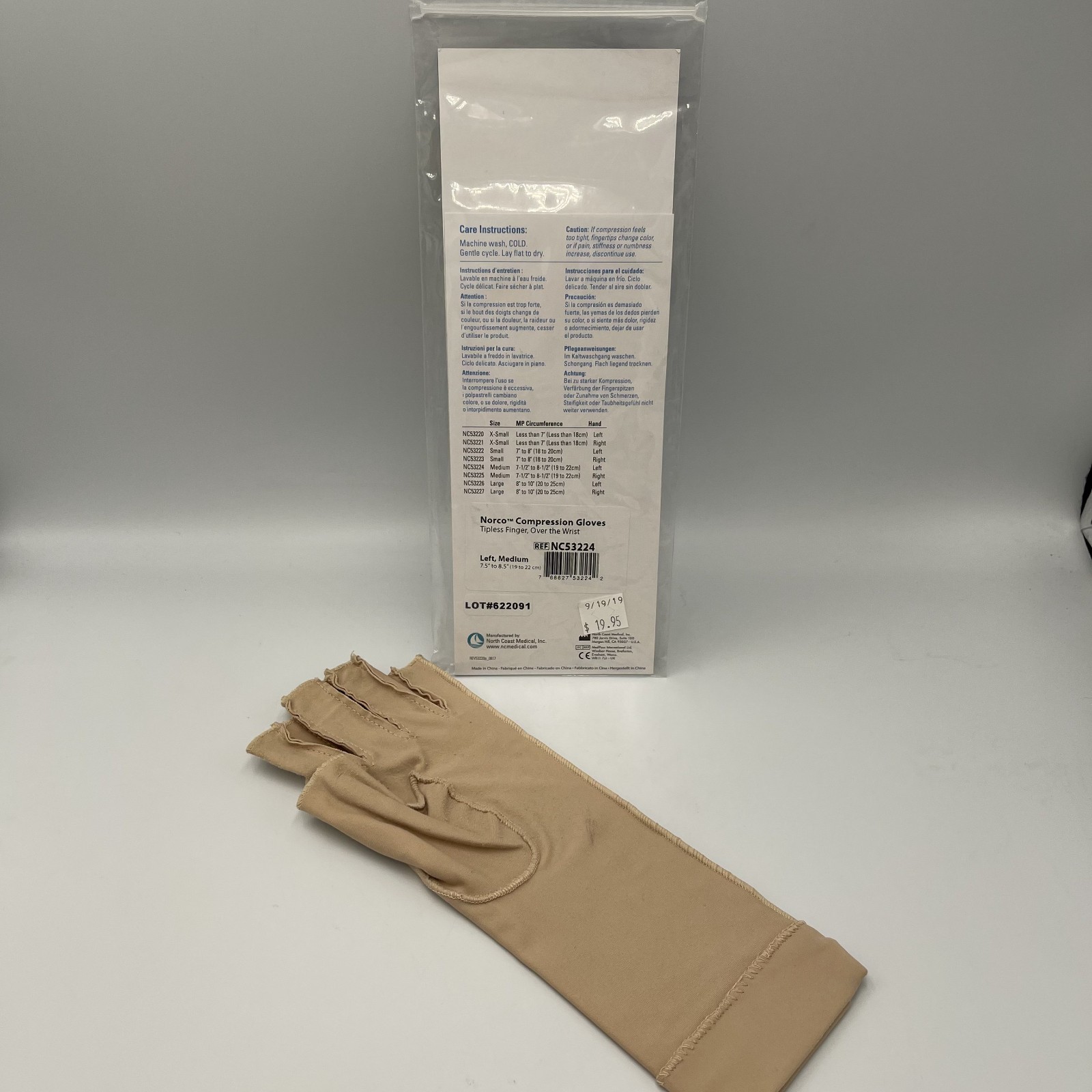 Norco Compression Glove Medium LEFT Tipless Fingers Over the Wrist Length New*