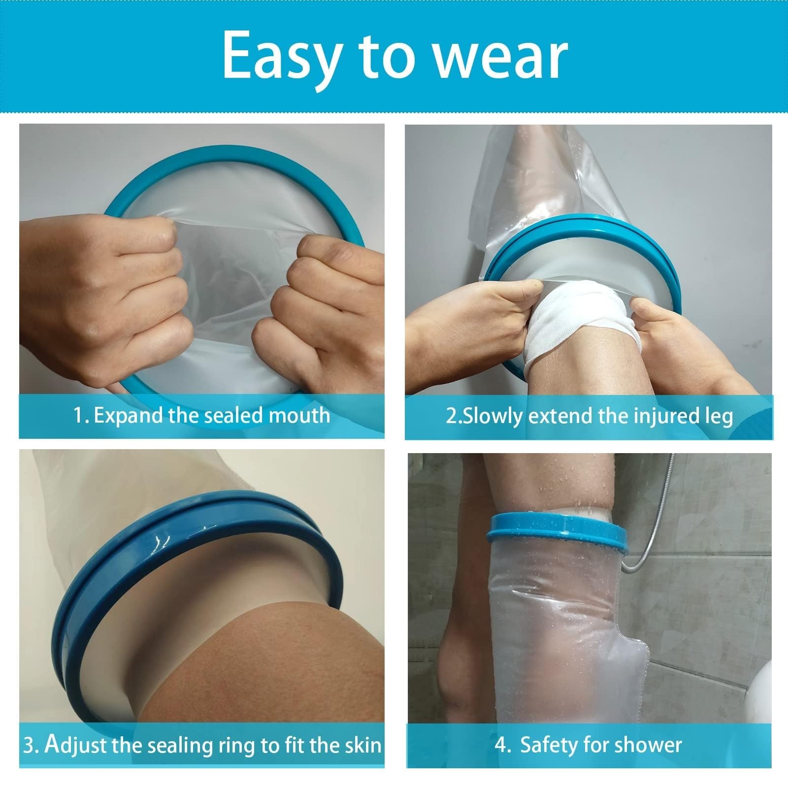 Non-Slip Extra Wide Waterproof Leg Cast Cover for Shower, Reusable XL Protector