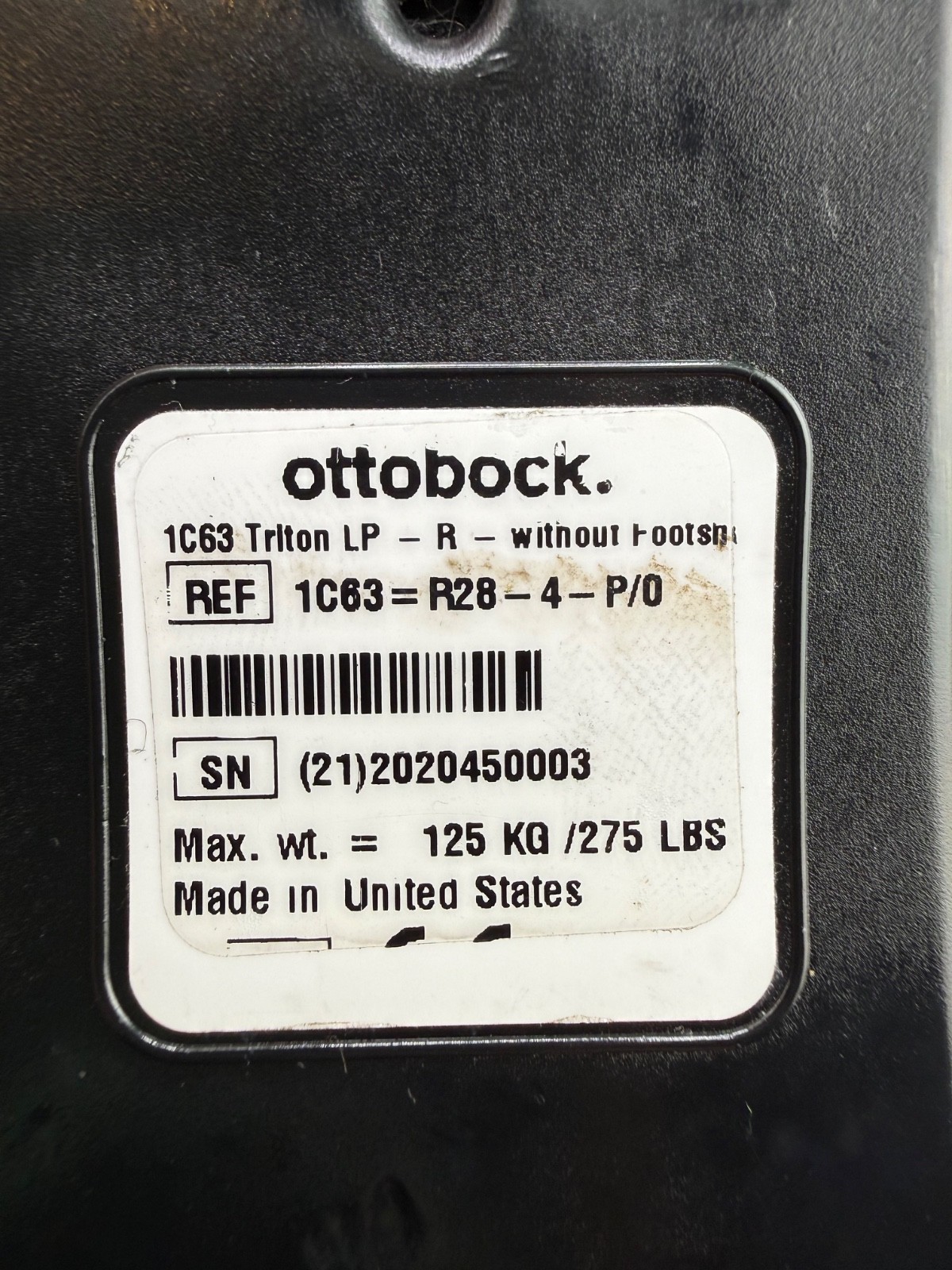 ottobock Otto Bock 1C63 Triton LP prosthetic foot, right, size 28cm, category 4