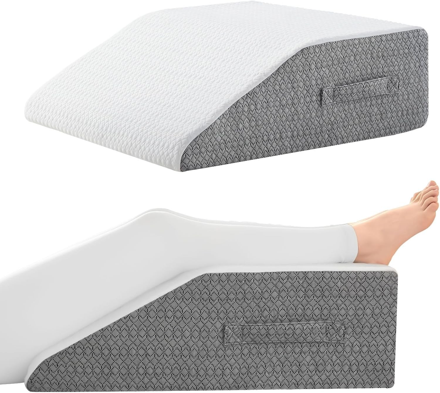 Leg Pillow for Elevation & Support, Flat to top 8 in, Grey & White