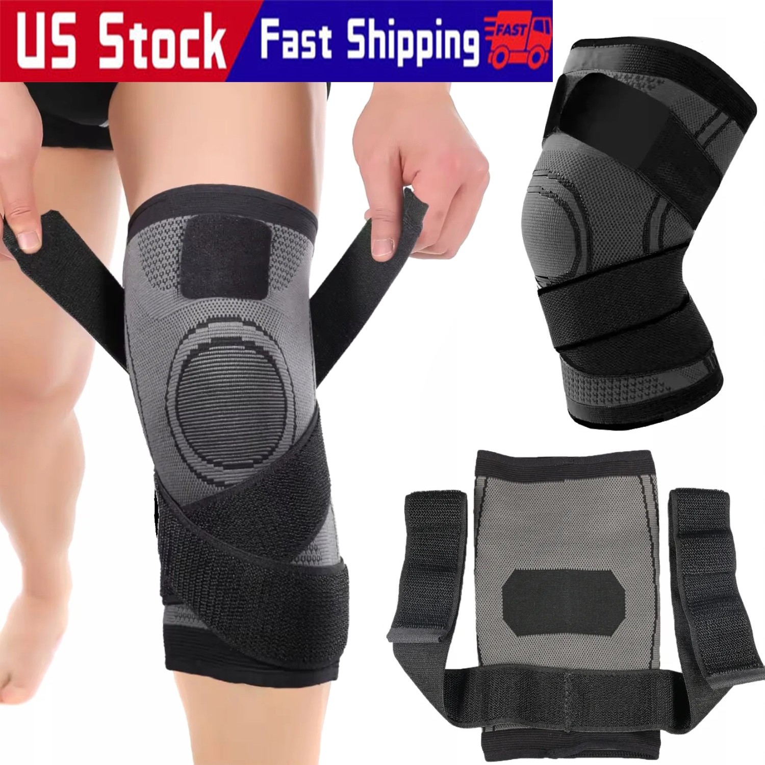 1/2x Knee Wraps for Pain Relief, Knee Compression Sleeve Knee Sleeves for Unisex