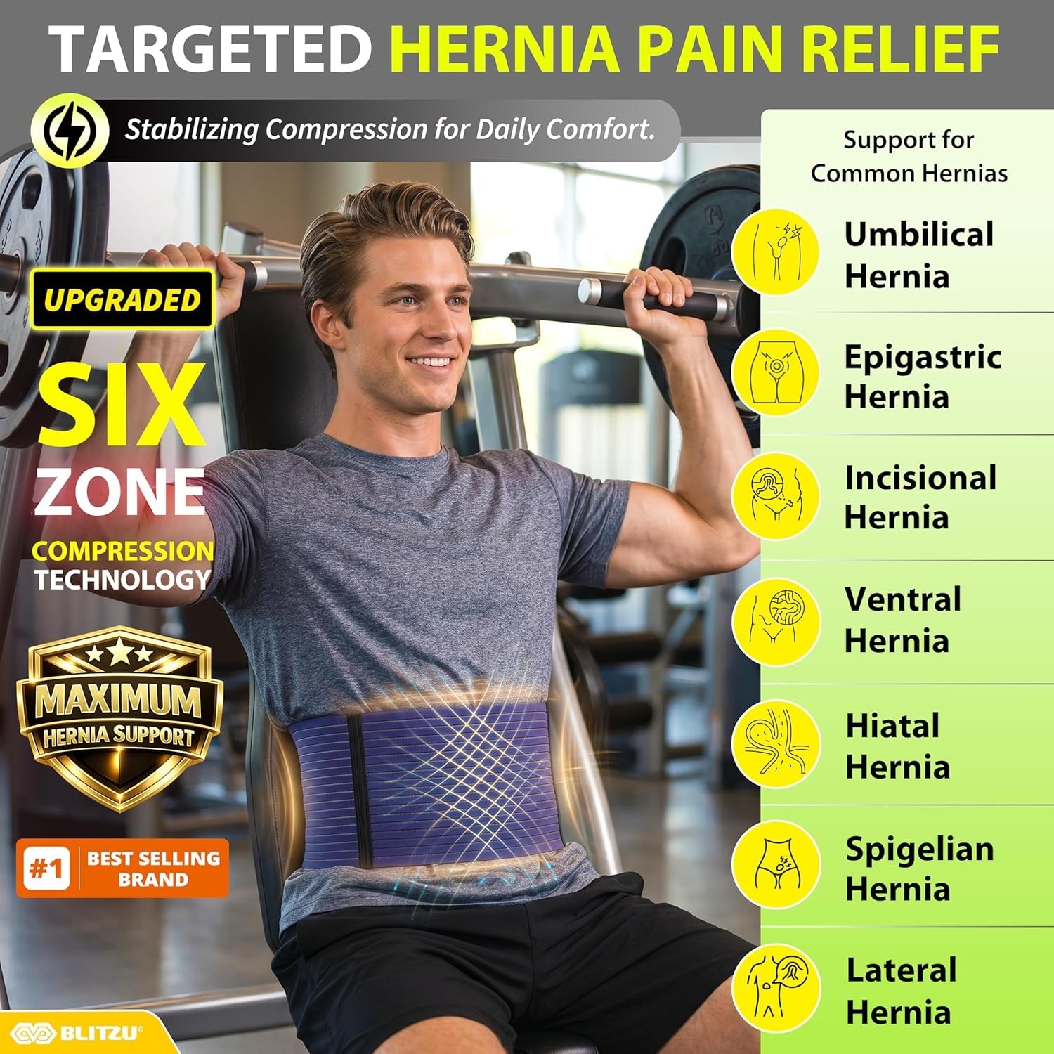 Umbilical Hernia Belt for Men & Women, Abdominal Binder Adjustable Truss Support