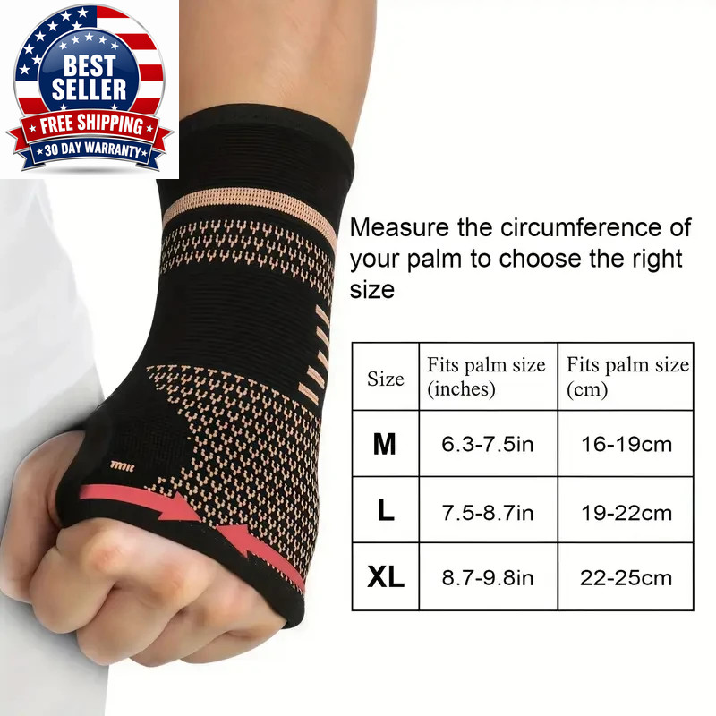 2Pcs Copper Fiber Wrist Brace Gloves – Adjustable Compression Hand & Wrist Suppo
