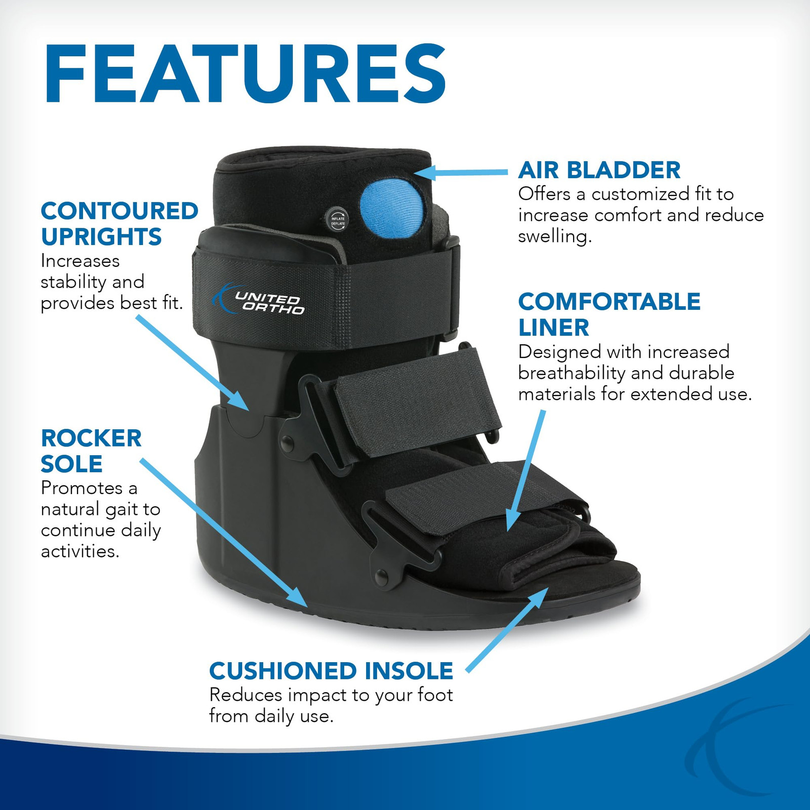 United Ortho USA14111 Short Air Cam Walker Fracture Boot Extra Small Black