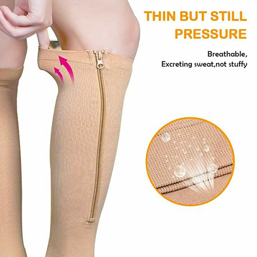 1/3PK Zippered Compression Socks Open Toe 30-40mmHg with Zipper Safe Protection
