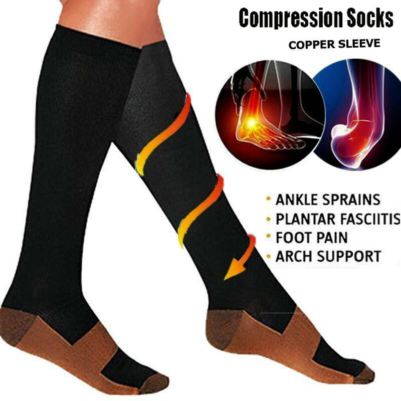Copper Closed Toe Compression Socks Leg Calf Ankle Support Men Women S-XL