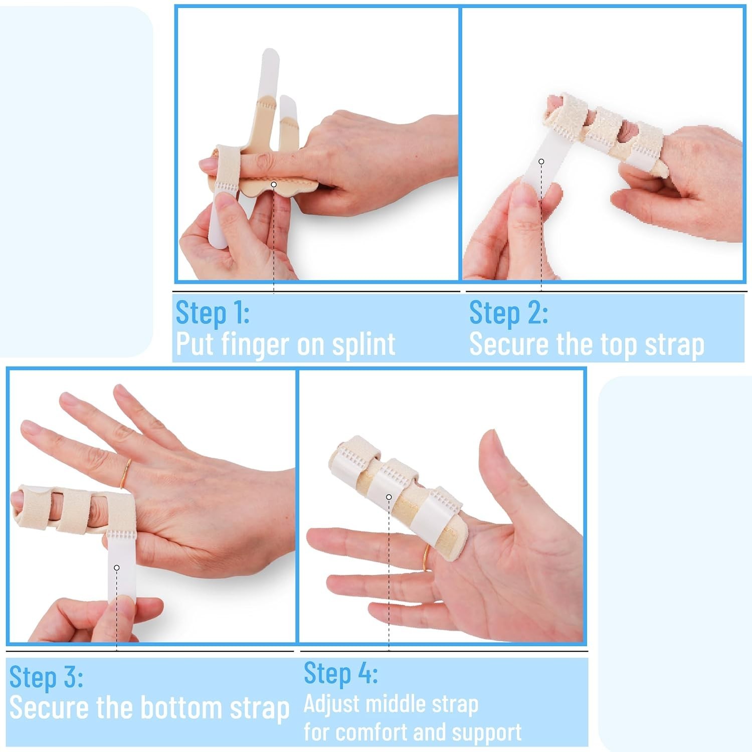 Finger Splints 4-Pack for Trigger Finger and Injury Recovery, One Size Fits All