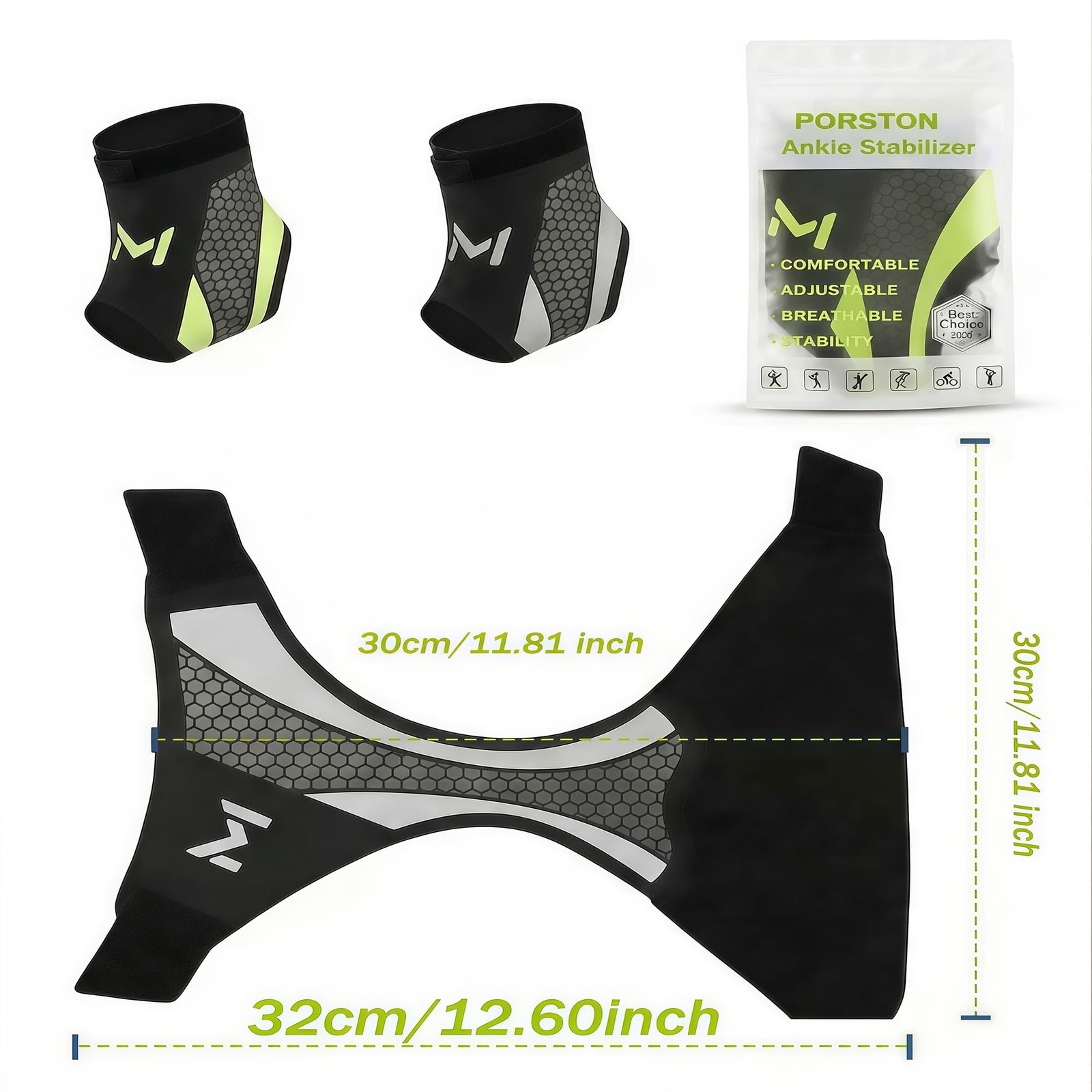 2 PCS Green Ankle Support Brace Adjustable Athletic Compression Sleeve Foot