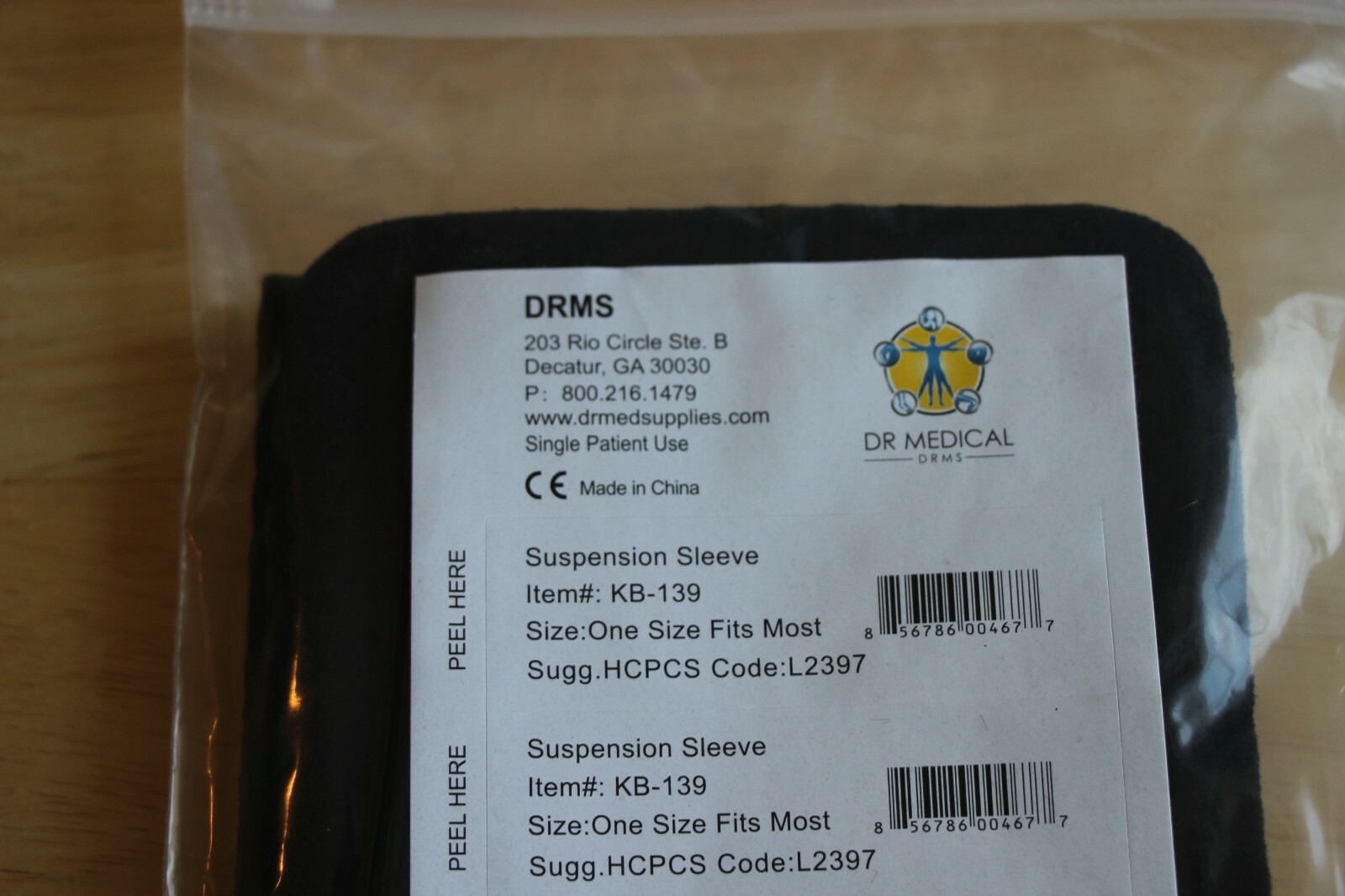 DRMS Dr Medical Suspension Sleeve Knee KB-139 One Size Fits Most Black New NIP