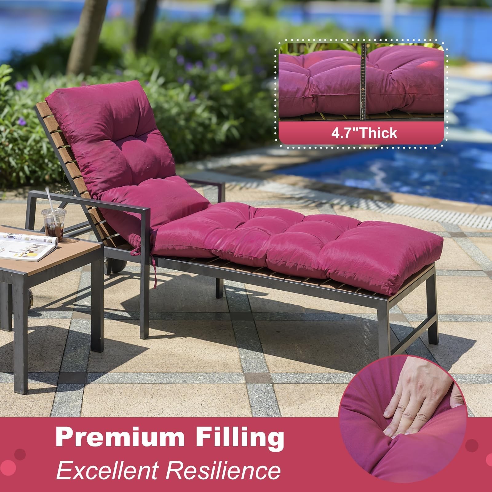 Outdoor Lounge Chair Cushions, 74.4 x 22 x 4.7 Inches Waterproof Fade Resista…