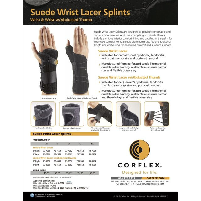Corflex 8″ Suede Wrist Lacer Splint Brace Support w Thumb Wrap Left X-Small