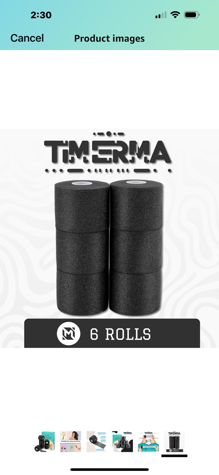 5 Pk Timerma 6 Rolls Pre Wrap Athletic, Foam sports Tape: Hair-Ankle-Wrist Black