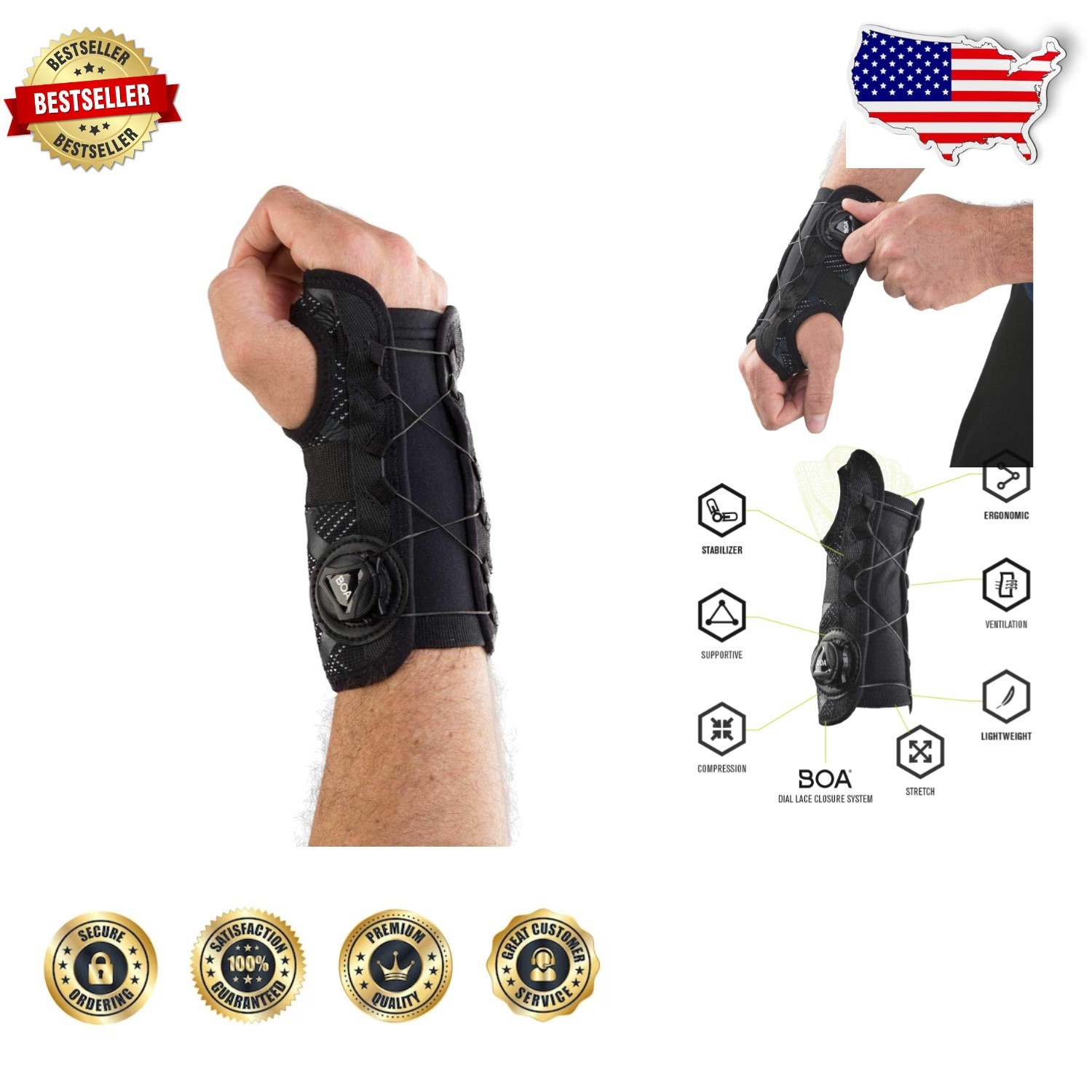 Bionic Reel Adjust Wrist Brace, Carpal Tunnel, Sprains, Tendonitis, Boa Fit S…
